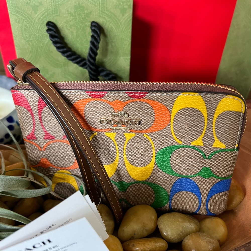 Coach - Signature Rainbow Coated Canvas Wristlet